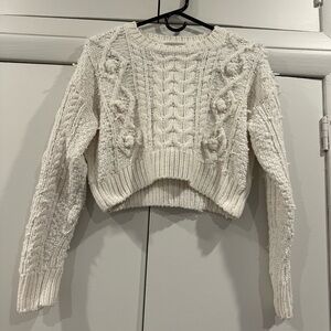 Urban Outfitters White Cable Knit Crew Neck Sweater